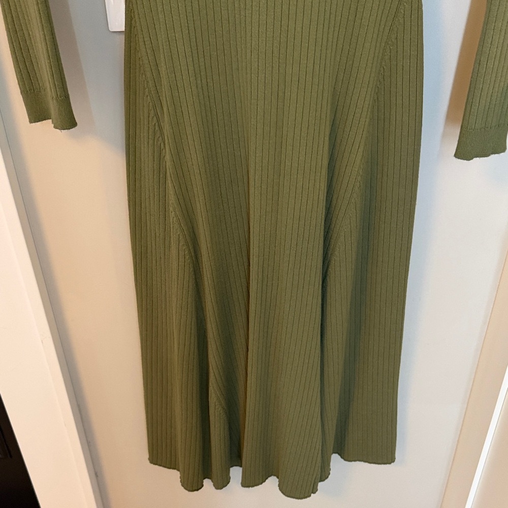 Mango Olive Green Ribbed Button-Down Long Sleeve Midi Dress - Picture 7 of 8